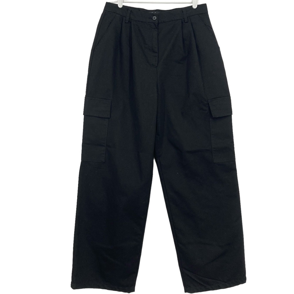 Hunter & Brown Women Relaxed Straight Leg Black Cargo Pants Size L High Rise NWT